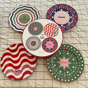 Anthropologie home maeve dessert plates colorful modern gift box hand painted
